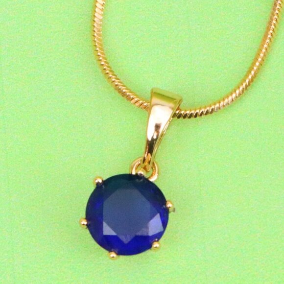 "Round Blue Gemstone Pendant in Gold Finish – Simple Charm, XPPT1645 - Picture 1 of 13